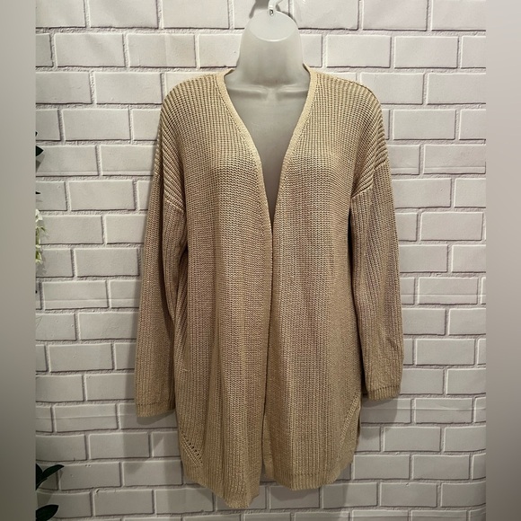 PINK ROSE women open front beige long cardigan/size XL - Picture 1 of 9
